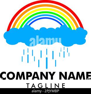 Rainbow with Rain Logo design vector template Stock Vector