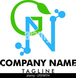 Science logo with the initials GN letter, molecule initial Letter GN Logo design, GN Dna Letter Logo Icon Design Stock Vector