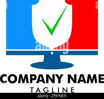 Monitor with check mark icon vector logo, Shield with check mark icon Stock Vector