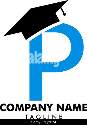 Letter Alphabet P Graduation Hat Logo Stock Vector