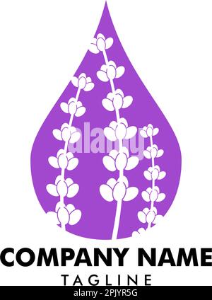 Lavender essential oil logo, Aromatherapy logo, Icon with a drop of lavender essential oil, Aromatherapy, perfumery, cosmetics, spa logo Stock Vector