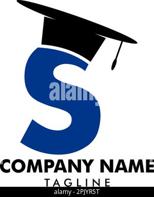 Initial S letter logo with graduation hat, Education theme concept design Stock Vector