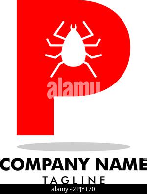 Initial Letter P with Flea Animals Design Logo Vector Stock Vector