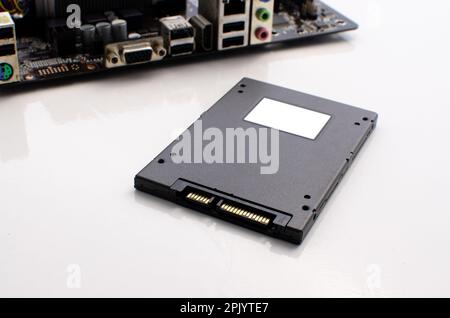 A closeup of SSD High speed storage isolated on white background Stock Photo