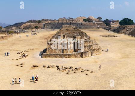Astronomic observatory and main square in Zapotec site of Monte Alban, Oaxaca, Mexico. Stock Photo