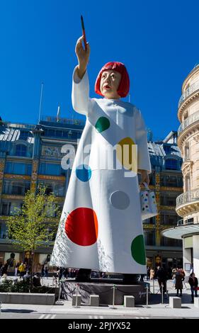 Paris, France, A statue of Kusama Yayoi who is a japanese artist with a la samaritaine department store. Stock Photo