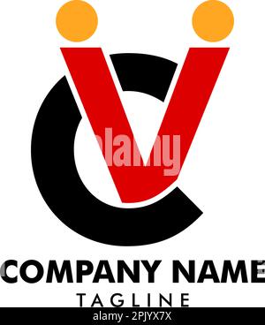 Initial letter CV human abstract logo vector icon Stock Vector
