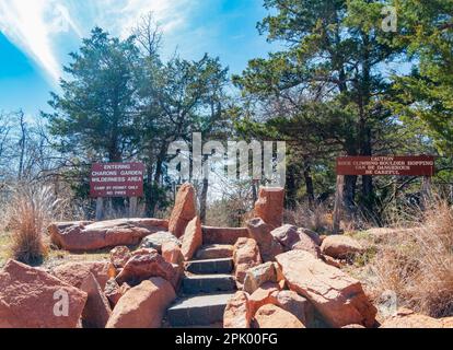 Sunny view of the landscape of Crab Eyes Trail in Wichita Mountains National Wildlife Refuge at Oklahoma Stock Photo