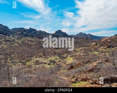 Sunny view of the landscape of Crab Eyes Trail in Wichita Mountains National Wildlife Refuge at Oklahoma Stock Photo