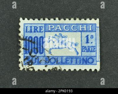 Cancelled postage stamp printed by Italy, that shows Parcel stamp - Sul Bollettino, circa 1966. Stock Photo