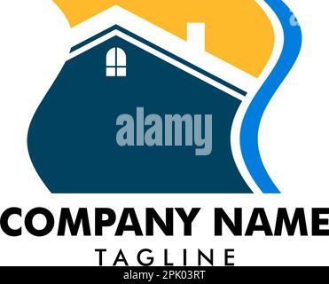 Beach house logo design template Stock Vector