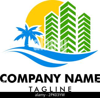Beach resort and summer theme logo design template Stock Vector