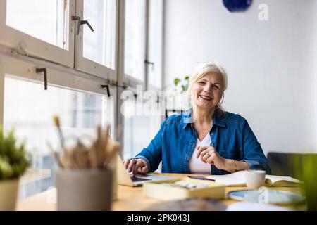 Portrait of smiling mature businesswoman working in an office Stock Photo