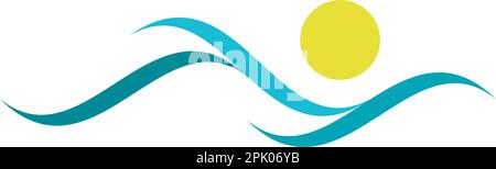water wave ocean and sun logo vector design Stock Vector