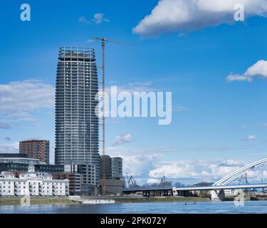The tallest skyscraper in Slovakia in Bratislava near the Danube river