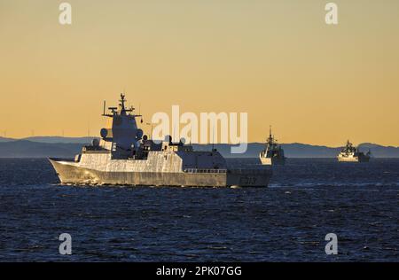 The ill fated KNM Helge Ingstad of the Royal Norwegian Navy shortly before she was in a collision which led to her loss Stock Photo