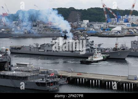 Kanagawa Prefecture, Japan - June 05, 2012: Indian Navy INS Rana (D52), Rajput-class guided-missile destroyer. Stock Photo