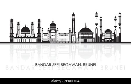 Silhouette Skyline panorama of city of Bandar Seri Begawan, Brunei - vector illustration Stock Vector