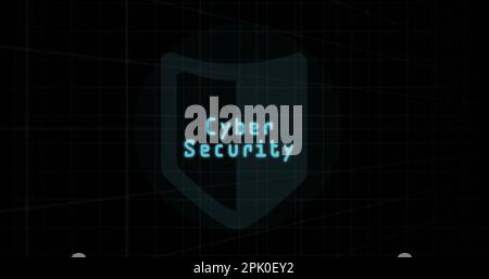Image of cyber security text over shield on black background Stock Photo