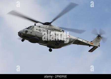 N-227, a NH Industries NH-90NFH operated by the Royal Netherlands Navy, arriving at RAF Fairford in Gloucestershire, England, to participate in the Royal International Air Tattoo 2022. Stock Photo