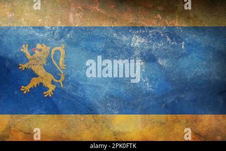 Top view of retro flag Lwowek, Poland with grunge texture. Polish travel and patriot concept. no flagpole. Plane layout, design. Flag background Stock Photo