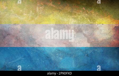 Top view of retro flag Lwowek slaski, Poland with grunge texture. Polish travel and patriot concept. no flagpole. Plane layout, design. Flag backgroun Stock Photo