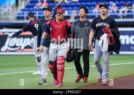 Minnesota Twins' Christian Vazquez bats during the fifth inning of a  baseball game against the New York Yankees, Monday, April 24, 2023, in  Minneapolis. (AP Photo/Abbie Parr Stock Photo - Alamy