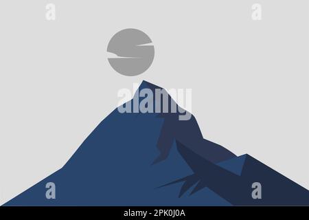 Rocky mountains. Flat monochrome blue color design Stock Vector