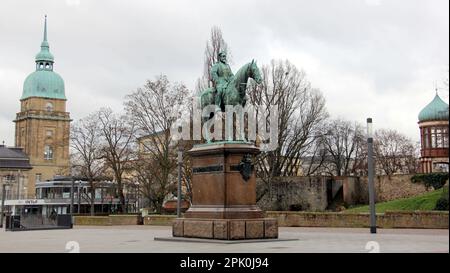 Equestrian statue of Ludwig IV, Grand Duke of Hesse, on the Friedensplatz, art work by Fritz Schaper, created in 1898, Darmstadt, Germany Stock Photo