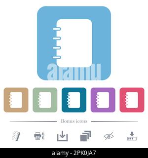 Spiral blank notes solid flat white icons in square backgrounds. 6 ...