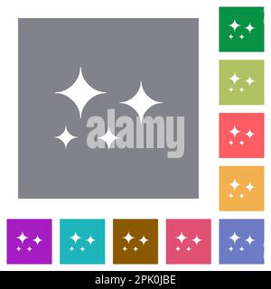 Glare stars solid flat icons on simple color square backgrounds Stock Vector
