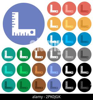 measurement tool solid multi colored flat icons on round backgrounds. Included white, light and dark icon variations for hover and active status effec Stock Vector