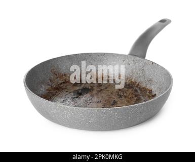 Dirty granite coating frying pan isolated on white Stock Photo