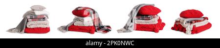 Set with different stylish decorative pillows on white background. Banner design Stock Photo
