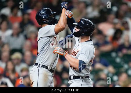 Detroit Tigers' Matt Vierling in action against the New York Yankees during  the first inning of a baseball game Thursday, Sept. 7, 2023, in New York.  (AP Photo/Adam Hunger Stock Photo - Alamy