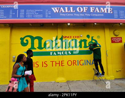 Nathan's Famous Hot Dog restaurant on Coney Island, Brooklyn, New York, USA. Stock Photo