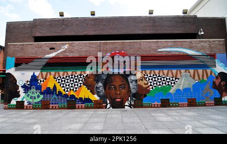 Colorful wall murals in Harlem, Manhattan, New York City, USA. Stock Photo