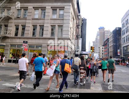 The vibrant Broadway Avenue in Soho, Manhattan, New York City, USA. Stock Photo