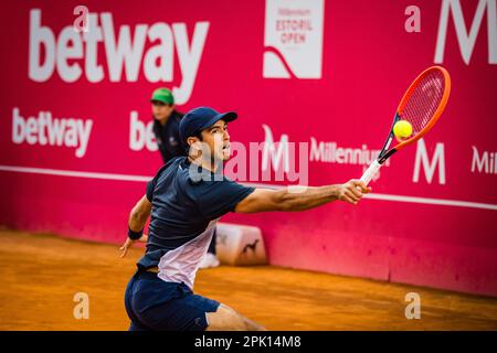 Estoril, Portugal. 04th Apr, 2023. Nuno Borges from Portugal plays against Quentin Halys from France during the Men's singles match on day four of the Millennium Estoril Open 2023 - ATP 250 tennis tournament. Quentin Halys won 6-3, 6-4. Credit: SOPA Images Limited/Alamy Live News Stock Photo