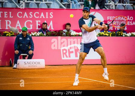 Estoril, Portugal. 04th Apr, 2023. Nuno Borges from Portugal plays against Quentin Halys from France during the Men's singles match on day four of the Millennium Estoril Open 2023 - ATP 250 tennis tournament. Quentin Halys won 6-3, 6-4. Credit: SOPA Images Limited/Alamy Live News Stock Photo