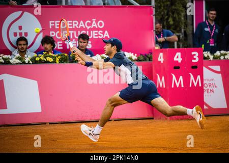 Estoril, Portugal. 04th Apr, 2023. Nuno Borges from Portugal plays against Quentin Halys from France during the Men's singles match on day four of the Millennium Estoril Open 2023 - ATP 250 tennis tournament. Quentin Halys won 6-3, 6-4. Credit: SOPA Images Limited/Alamy Live News Stock Photo