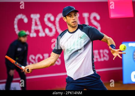 Estoril, Portugal. 04th Apr, 2023. Nuno Borges from Portugal plays against Quentin Halys from France during the Men's singles match on day four of the Millennium Estoril Open 2023 - ATP 250 tennis tournament. Quentin Halys won 6-3, 6-4. Credit: SOPA Images Limited/Alamy Live News Stock Photo