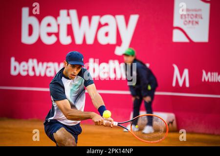 Estoril, Portugal. 04th Apr, 2023. Nuno Borges from Portugal plays against Quentin Halys from France during the Men's singles match on day four of the Millennium Estoril Open 2023 - ATP 250 tennis tournament. Quentin Halys won 6-3, 6-4. Credit: SOPA Images Limited/Alamy Live News Stock Photo