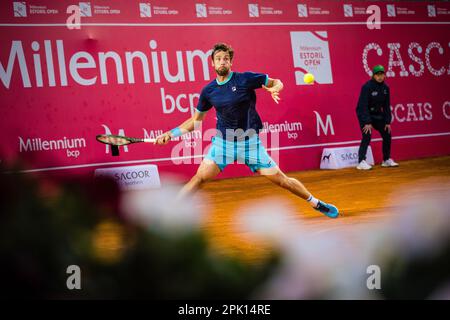 Estoril, Portugal. 04th Apr, 2023. Quentin Halys from France plays against Nuno Borges from Portugal during the Men's singles match on day four of the Millennium Estoril Open 2023 - ATP 250 tennis tournament. Quentin Halys won 6-3, 6-4. (Photo by Henrique Casinhas/SOPA Images/Sipa USA) Credit: Sipa USA/Alamy Live News Stock Photo