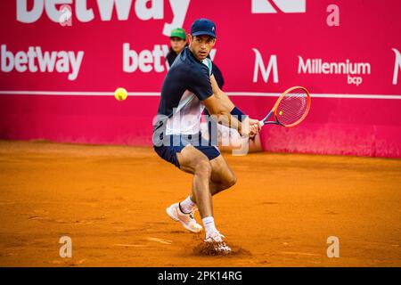 Estoril, Portugal. 04th Apr, 2023. Nuno Borges from Portugal plays against Quentin Halys from France during the Men's singles match on day four of the Millennium Estoril Open 2023 - ATP 250 tennis tournament. Quentin Halys won 6-3, 6-4. (Photo by Henrique Casinhas/SOPA Images/Sipa USA) Credit: Sipa USA/Alamy Live News Stock Photo