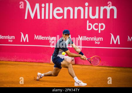 Estoril, Portugal. 04th Apr, 2023. Nuno Borges from Portugal plays against Quentin Halys from France during the Men's singles match on day four of the Millennium Estoril Open 2023 - ATP 250 tennis tournament. Quentin Halys won 6-3, 6-4. (Photo by Henrique Casinhas/SOPA Images/Sipa USA) Credit: Sipa USA/Alamy Live News Stock Photo