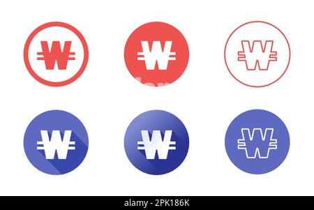 Korean Won Symbol Icon Set Stock Vector