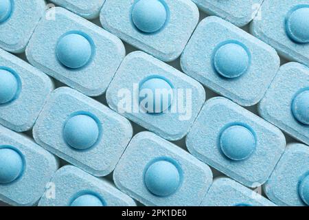 Many water softener tablets as background, top view Stock Photo