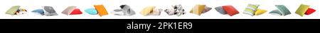 Set with different stylish decorative pillows on white background. Banner design Stock Photo