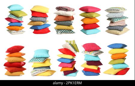 Set with different stylish decorative pillows on white background Stock Photo